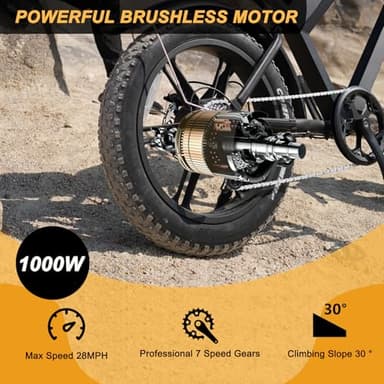 MOVCAN Fat Tire Electric Bike for Adults 1000W Motor,Up to 28MPH & 70 Miles,with Basket,7 Speed Gear Full Suspension for E Bikes for Adults Electric Bicycle,E Dirt Bike Outdoor Off-Road Riding - Image 2