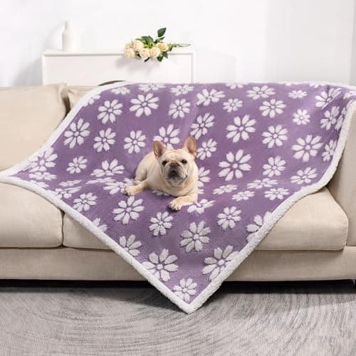 Yaning Waterproof Blanket for Dog Cat or Adult, Cute 3D Textured Flower Dog Blanket for Bed Couch Sofa, Soft Liquid Pee Proof Pet Furniture Protector, 50"x60", Purple - Image 1