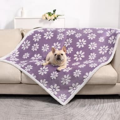 Yaning Waterproof Blanket for Dog Cat or Adult, Cute 3D Textured Flower Dog Blanket for Bed Couch Sofa, Soft Liquid Pee Proof Pet Furniture Protector, 50"x60", Purple - Image 1