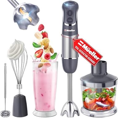 Mueller Multistick 5-in-1 Immersion Blender Handheld,12 Speed Hand Mixer-Turbo Boost,Heaviest Duty Copper Motor,Titanium reinforced Blades Hand Blender,Milk Frother Wand,Whisk,Beaker,Chopper,Grey - Image 3
