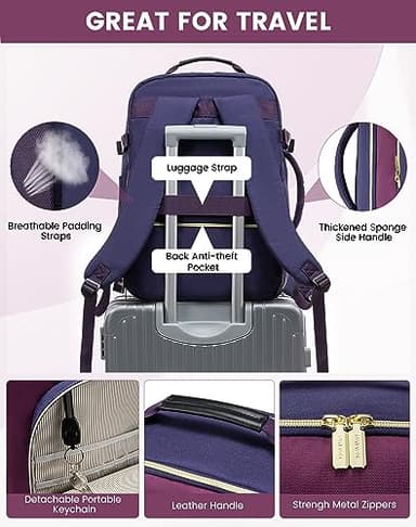 LOVEVOOK Large Travel Backpack for Women & Men, 40L Carry on Backpack for Airplanes, TSA Personal Item Travel Bag fits 17" Laptop, Waterproof Travel Essentials Airline Approved with 3 Packing Cubes - Image 7