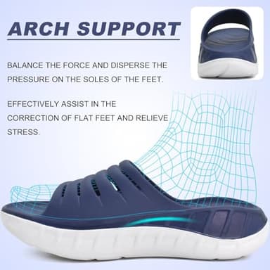KuaiLu Mens Recovery Sandals Sport Comfortable Arch Support Athletic Cushion Walking Slides Orthopedic Plantar Fasciitis Open Toe Slip On Wide Width Summer Beach Waterproof Slippers Blue White Size 11 - Image 3
