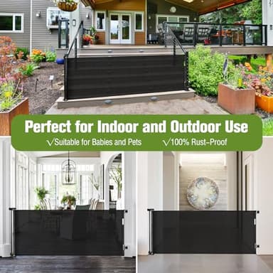 Baby Gate Extra Wide 65" Space Saving Retractable Mesh Gates for Kids or Pets Movable Retractable Baby Gates Indoor Outdoor Retractable Gate Dog Gates for Doorways, Stairs, Black - Image 3