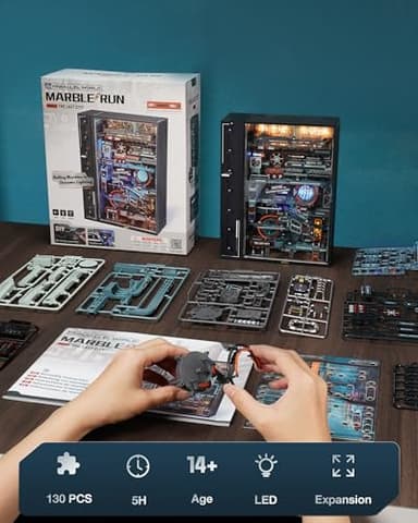 RoWood 3D Puzzles,Electric Marble Run Model Kit,130Pcs,Assembly Time 5H,Miniature Parallel World MR01S,Dynamic Models,Creative Gifts for Adutls - Image 6