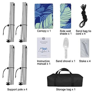 Beach Canopy Tent Shade with Sidewalls 10x10FT, 6.6FT Tall, UPF50+ Sun Shelter, Windproof & Water Resistant, Includes Guylines Sand Shovel Stability Poles, Easy Up for Beach Outdoor Camping Backyard - Image 6