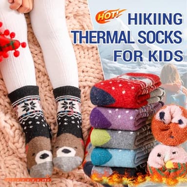 Eocom 6 Pairs Children's Winter Warm Wool Animal Crew Socks Kids Boys Girls Socks (6 Pairs Bear, 4-7 Years) - Image 2