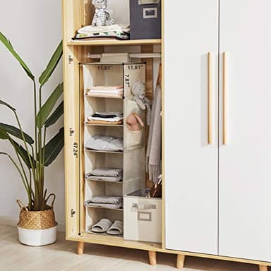 YOUDENOVA Hanging Closet Organizer, 6-Shelf Closet Hanging Storage with Side Pockets, Beige - Image 6