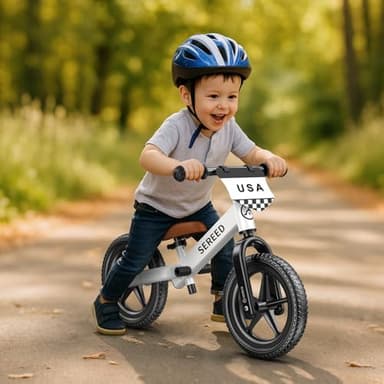 SEREED Toddler Balance Bike 2 Year Old, No Pedal Kids Toy Bike for 2-5 Years Old, Tool-Free Adjustment, Gift for 2-3 Boys Girls, Customize Plate with 3pcs Stickers (White) - Image 8