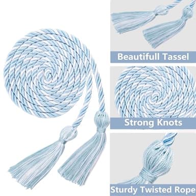 Graduation Cords, Honor Cords Graduation 2025, Cord for Graduation 2025 with Tassels for Grad Students Bachelor Gown Master Doctoral 67" Long Light Blue and White Graduation Cord - Image 3