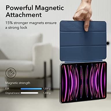 ESR for iPad Pro 12.9 6th/5th/4th Gen, iPad Air 13 Inch Case M3/M2 (2025/2024), Powerful Magnetic Attachment, Slim Trifold Stand Case, Supports Pencil Pro & Pencil (USB-C), Rebound Series, Navy Blue - Image 3