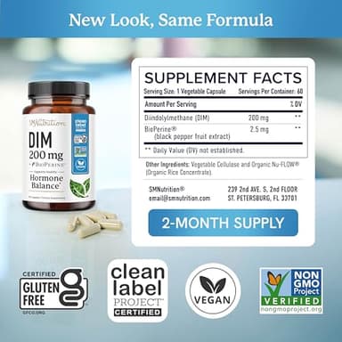 DIM Supplement 200 mg | Estrogen Balance for Women & Men | Hormonal Acne, Hormone Balance, Menopause & Antioxidant Support | Clean Label Project Certified, Vegan & Soy Free Diindolylmethane | 60 Ct. - Image 6