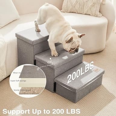 Love's cabin Dog Stairs for High Bed 18"H,Foldable Pet Stairs for Small Medium or Large Dogs Puppy with Storage for Bed or Couch, Cat Dog Steps Ramp with Zip up to 200 lbs(Solid Grey,3 Steps no Condo) - Image 5