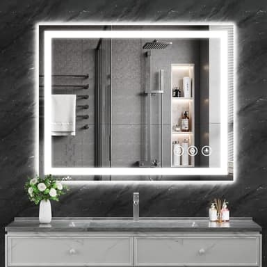 Koonmi 40"x30" LED Mirror for Bathroom, 90CRI Anti-Fog Vanity Mirror with Front and Backlight, Shatter-Proof Wall Mirror with Light, Easy Install Lighted Mirror for Modern Bathroom (IP67) - Image 1