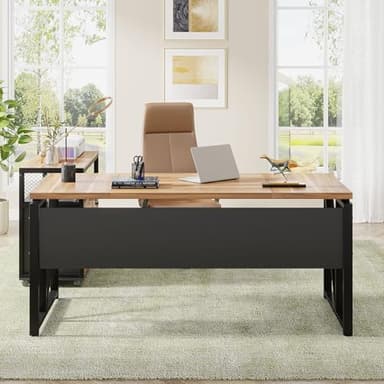 Tribesigns 63" L Shaped Desk with Drawer Cabinet, Executive Computer Desk and lateral File Cabinet, 2 Piece Home Office Furniture with Drawers for Hanging File, Doors with Locks (Brown, 63 inches) - Image 6