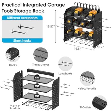 CCCEI Modular Power Tool Organizer with Charging Station. 4 Layer Wall Mount Drill Holder, Tool Battery Charger Organizer. Garage Shop Storage Utility Shelf with 10FT Power Strip, Gift for Men. - Image 4