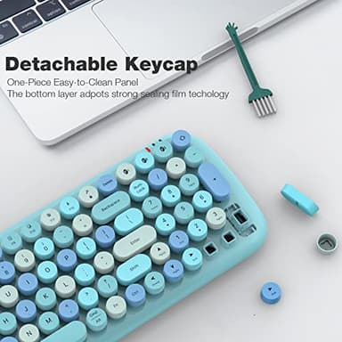 MOFII Wireless Bluetooth Keyboard, Typewriter Retro Round Keycaps Keyboard, Bluetooth 5.1 Tech Compatible with iPhone, iPad, Android, Windows, PC, Mac, Perfect for Home/Office (Blue Colorful) - Image 7