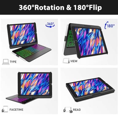 aMZCaSE for iPad 9th/8th/7th Generation case with Keyboard and Pen Holder,Colorful Backlight,360°Rotatable Slim Cover,10.2 inch of iPad Case with Wireless Bluetooth Keyboard,Pencil Holder,Black - Image 6