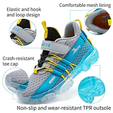 JMFCHI Boys Girls Kids' Sneakers Knitted Mesh Sports Shoes Breathable Lightweight Running Shoes for Kids Fashion Athletic Casual Shoes Grey Blue 1.5 Little Kid - Image 2