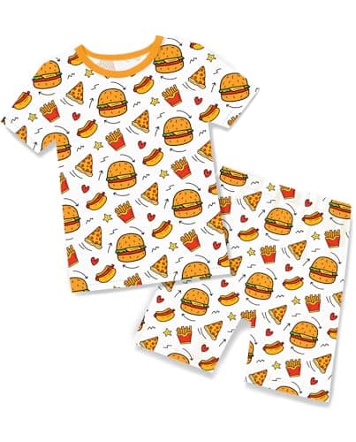 babee Reshinee Bamboo Viscose Toddler Pajamas Boys Girls Kids Baby Cool Short Summer Burger Pjs Set 2-3T Two Piece - Image 1