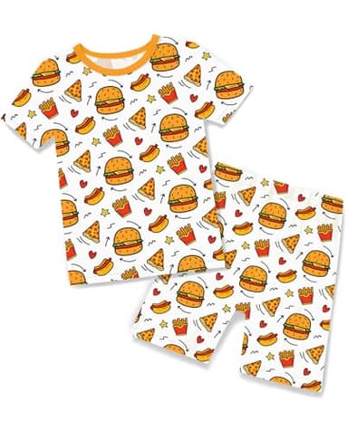 babee Reshinee Bamboo Viscose Toddler Pajamas Boys Girls Kids Baby Cool Short Summer Burger Pjs Set 2-3T Two Piece - Image 1