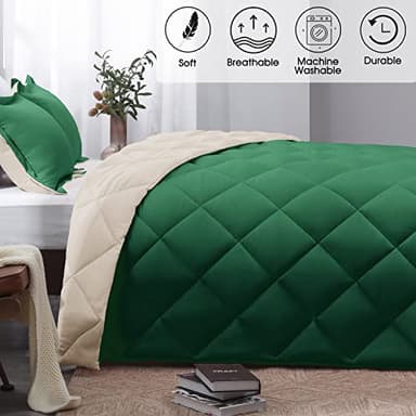 Beyond Twin Comforter - Reversible, All-Season, Forest Green/Ivory, 1 Comforter & 1 Pillow Sham - Image 2