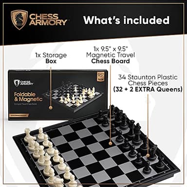 Chess Armory Magnetic 9.5 Inches Travel Chess Set - Folding Board with Storage Box & 2 Extra Queen. - Image 3
