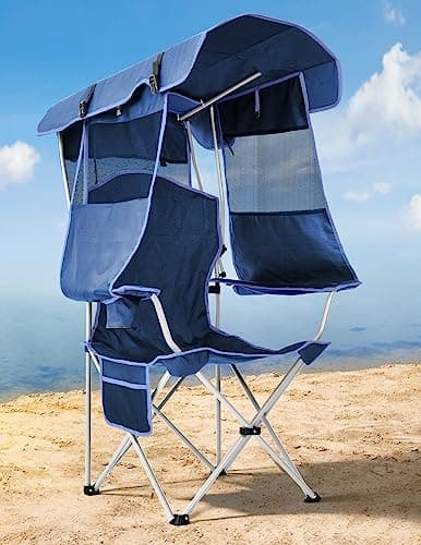 Docusvect Beach Chair with Canopy Shade, Folding Camping Chair with Canopy with Cup Holder, Side Pocket for Camp, Beach, Tailgates, Fishing - Support 330 LBS - Image 1