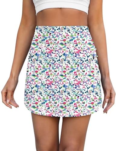 LouKeith Golf Skirts for Women Tennis Skirt with Zipper Pockets High Waisted Running Casual Athletic Skorts Built-in Shorts Boho Flowers S - Image 2