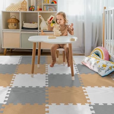 36Pcs Baby Play Mat for Floor, Foam Floor Tiles for Kids with Interlocking, Squares Foam Puzzle Carpet for Playroom,Crawling Rug for Babies 6-12 Months,Toddlers,11.8*11.8*0.6In Each,Grey White Brown - Image 6