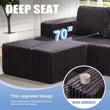 Hobestluk Modular Sectional Sofa Memory Foam Couch Oversized Sectional Sofa 3-Seater with Chaise Cloud Couch with Removable Cover L Shape Sofa for Living Room (Strip Grey, 3-Seater with Chaise) - Image 5