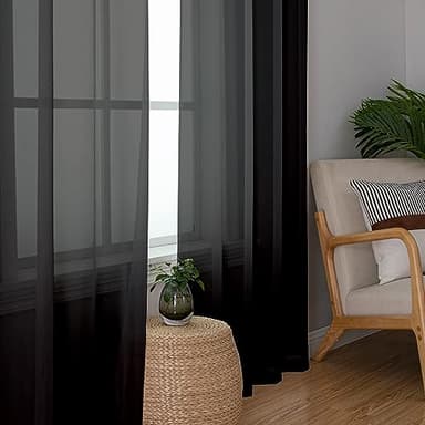 Simplebrand Black Sheer Curtains 90 Inches Long, Light Filtering Rod Pocket Solid Color Window Sheer Curtain Panels, Elegant Curtains & Drapes for Living Room, Bedroom 2 Panels (Black, 42" W x 90" L) - Image 4