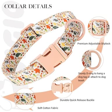 HSIGIO Soft Cotton Dog Collar, Adjustable Dog Collar with Metal Buckle, Colored Maple Leaf with Pendant Girl Boy Dog Collars Gift for Small Medium Large Dogs (X-Small) - Image 4