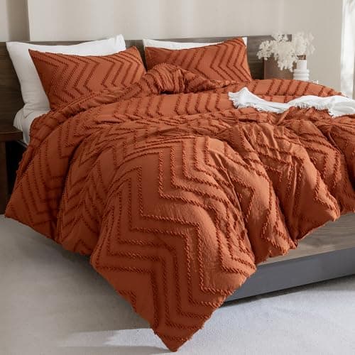Andency Burnt Orange King Size Comforter, Boho Terracotta Soft Warm Bedding Comforter Sets for King Bed, 3 Pieces Rust Chevron Tufted Aesthetic Microfiber Lightweight Comforter Set - Image 1