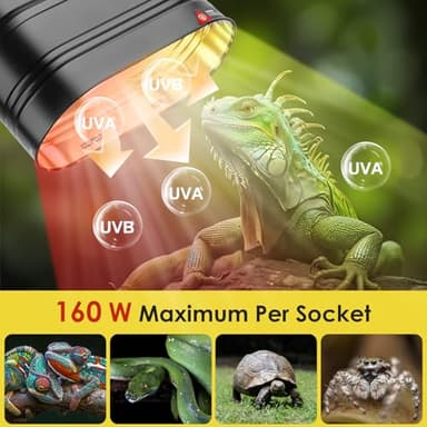 MIXJOY Dual Reptile Light Fixture, Max 160W Each Reptile Heat Lamp Fixture with Separate Switches, Fits Reptile Light/Heat Lamp/UVB Light for Lizards, Turtles, Snakes, and Amphibians - Image 4