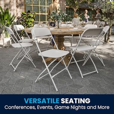 Flash Furniture Hercules Set of 10 Indoor/Outdoor Heavy-Duty Plastic Folding Chairs, Foldable Commercial Stacking Chairs with 650-lb. Static Weight Capacity, White - Image 9
