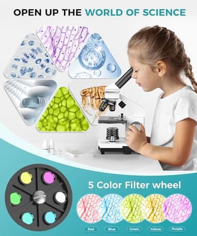 ZOVVTRON Professional Compound Microscopes for Adults, Kids 8-12 & Students | 2000X Magnification Lab & Home Microscope with Phone Adapter, Complete Slides Set (Gray White) - Image 2