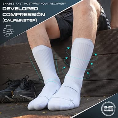 Compression Running Socks 3 Pairs, Cushion Crew Socks, Anti-Blister Moisture Wicking Athletic Hiking Basketball Socks - Image 4