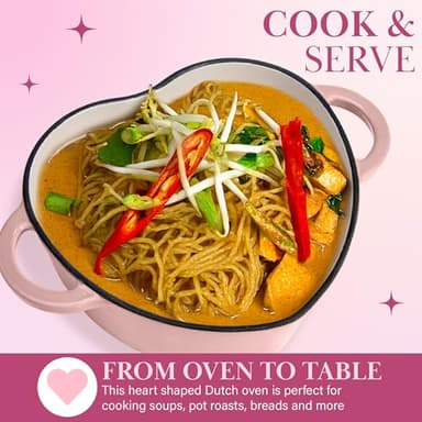 Paris Hilton Enameled Cast Iron Dutch Oven Heart-Shaped Pot with Lid, Dual Handles, Works on All Stovetops, Oven Safe to 500°F, 4-Quart, Pink - Image 4