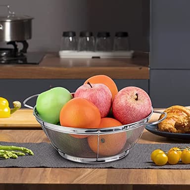 3 Pack 18/8 Stainless Steel Colander Sieves(5-Quart, 4-Quart and 3-Quart), Mesh Strainer Net Baskets with Handles & Resting Base for Strain, Drain, Rinse or Steam - Image 8