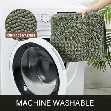 LOCHAS Luxury Bathroom Rug Shaggy Bath Mat 24 x 60 Inch, Washable Non Slip Bath Rugs for Bathroom Shower, Soft Plush Chenille Absorbent Carpets Mats, Sage Green - Image 5