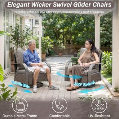 Belord 4 Pieces Patio Furniture Sets - Swivel Rocker Outdoor Chairs with Ottomans, All Weather Wicker Swivel Furniture Glider Seating Set for Porch Deck Sunroom Backyard - Image 4