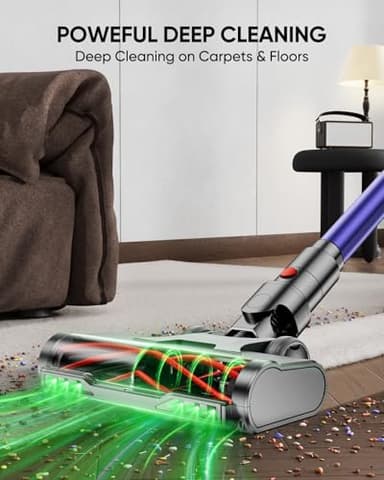 Cordless Vacuum Cleaner, 580W 48KPA 60 Mins Vacuum Cleaners for Home, Stick Vacuum with 1.8L Large Dust Cup, Wall Mount Charging, Anti-Tangle Wireless, Green Light for Pet Hair, Carpets, Hardwood - Image 4