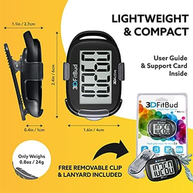 3DFitBud Simple Step Counter Walking 3D Pedometer by 3DActive with Clip, Lanyard Accurate Fitness Tracker for Men, Women & Elderly Daily Exercise A420S - Black - Image 6