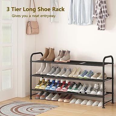 LINZINAR Shoe Rack 3 Tier Long Metal Shoe Organizer for Closet Entryway Black - Image 3