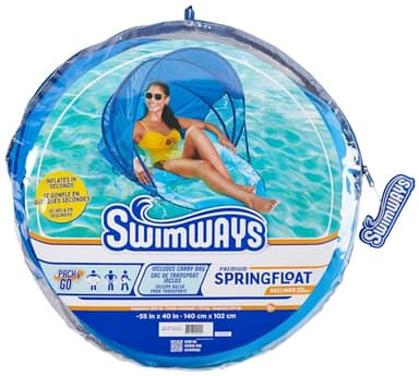 SwimWays Spring Float Premium Recliner with Canopy Pool Lounger, Inflatable Pool Floats Adult with Fast Inflation for Ages 15 & Up, Sky Blue - Image 7