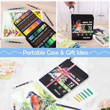 nauets 72 Colors Brush & Fine Dual Tip Watercolor Markers Set for Kids Adults Coloring Books No Bleeding Paint Pens For Drawing Note taking Planner Calligraphy Journaling Card Making Art Supplies - Image 7