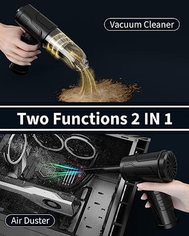 Powerful Compressed Air Duster for Deep Cleaning-Replace Compressed Air Can-No Canned Air Duster-Keyboard Cleaner-PC Cleaning-Rechargeable-3-Speeds-95000RPM Cordless Air Blower-Car Duster 8000mAh - Image 3