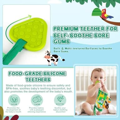 BBWOO Soft Baby Book - Baby Toy - Newborn Boys Girls Shower Gift - Tummy Time Toy for Infant 0-6 6-12 Months - Touch and Feel Sensory Crinkle Book with Teether for Toddler - Image 5