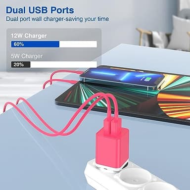 Apple MFi Certified USB Wall Charger - 10 FT Lightning Cable, 2 Ports Charging Plug Block Box for iPhone 12/11/XR/X/Xs/Xr/8/7/6/6s Plus/SE/5c/iPad - Pink - Image 2
