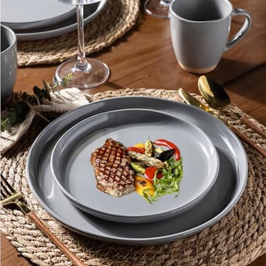 AmorArc Ceramic Dinnerware Sets for 4, 12 Pieces Handpainted Plates and Bowls Set with Rustic Terracotta Underside, Scratch Resistant Stoneware Dishes Set, Dishwasher & Microwave Safe, Gray - Image 5